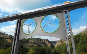 Viaducts with wind turbines, the new renewable energy source